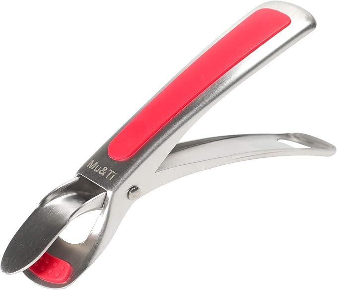Tongs - Red Stainless Steel Hot Plate Gripper, 7-Inch Length