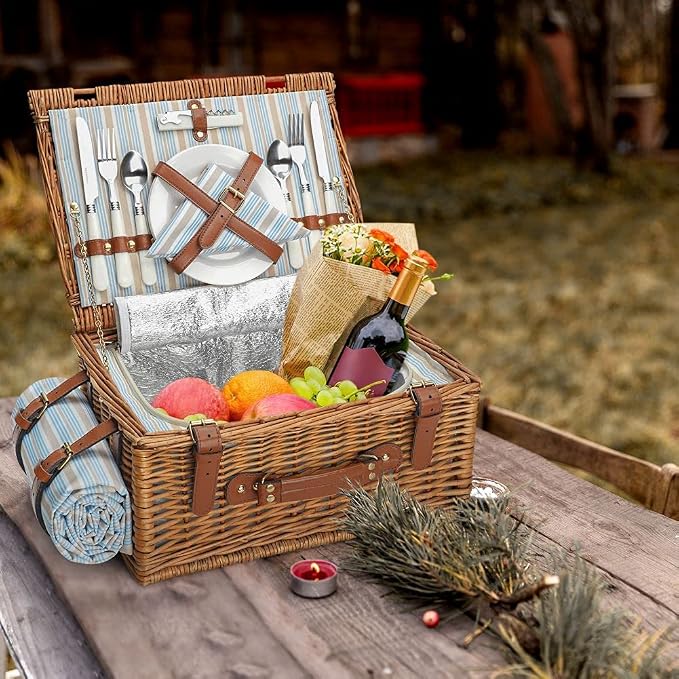 Picnic Basket Set for 2 Persons, Willow Hamper - Image 4