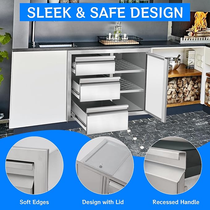 Outdoor Kitchen Drawer Combo, Stainless Steel Triple Drawers - Image 3