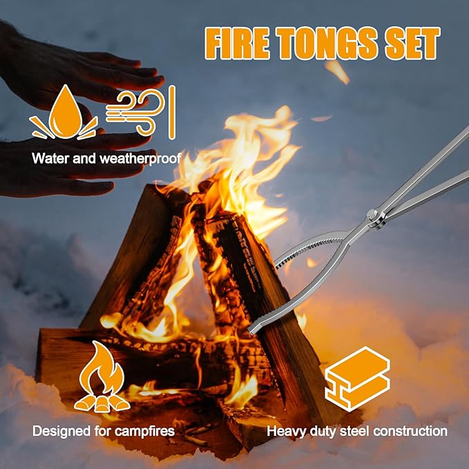 Fire Tongs 40 Inch Stainless Steel Log Grabber for Indoor and Outdoor Fires