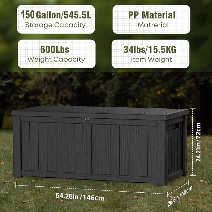 150 Gallon Deck Box, Resin Outdoor Storage Box - Image 3