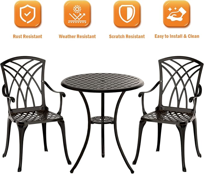 Patio Bistro Set 3 Piece, Cast Aluminum Bistro Set - Image 4