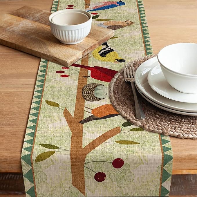 Seliem Summer Tree Branches Birds Table Runner, Cardinal Home Kitchen Dining - Image 5