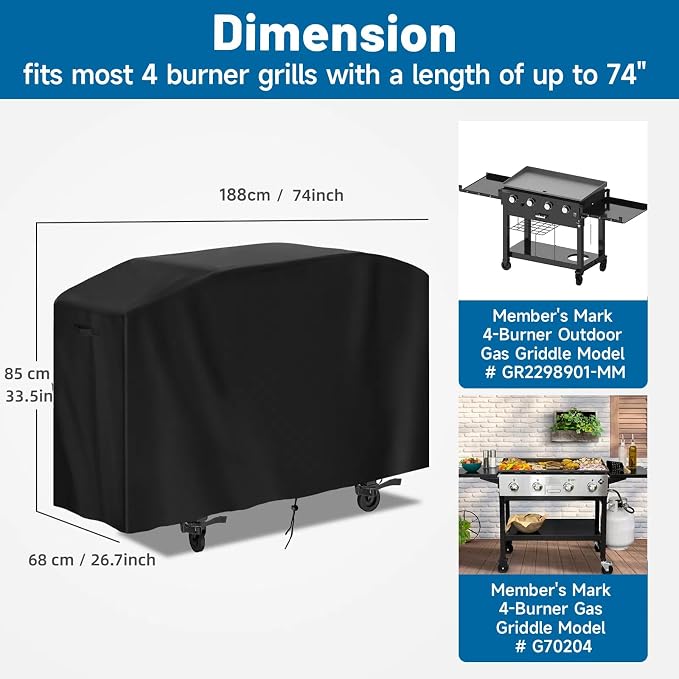 72 inch Flat Top Grill Cover for Members Mark 4 Burner Griddle, Waterproof - Image 2
