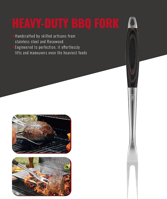 Stainless Steel BBQ Tool Set | Dark-Dyed Wood Handles | Heavy Duty Grilling - Image 7