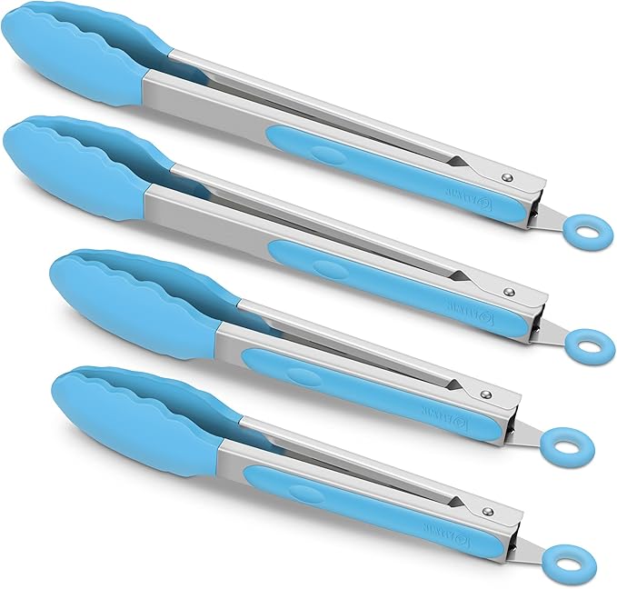 Tongs 4-Pack Blue 304 Stainless Steel Locking Grill Tongs