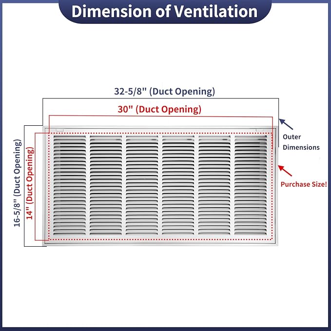 30"W x 14"H Steel Return Air Filter Grille - Image 2