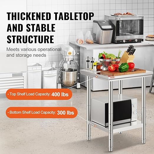 Vevor Stainless Steel 24 x 24 x 32 Inch Commercial Kitchen Prep & Work Table - Image 3