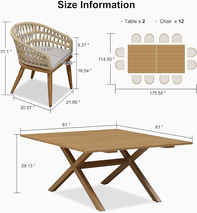 PURPLE LEAF 14 Pieces Outdoor Dining Set All-Weather PE Rattan Outdoor Patio - Image 6