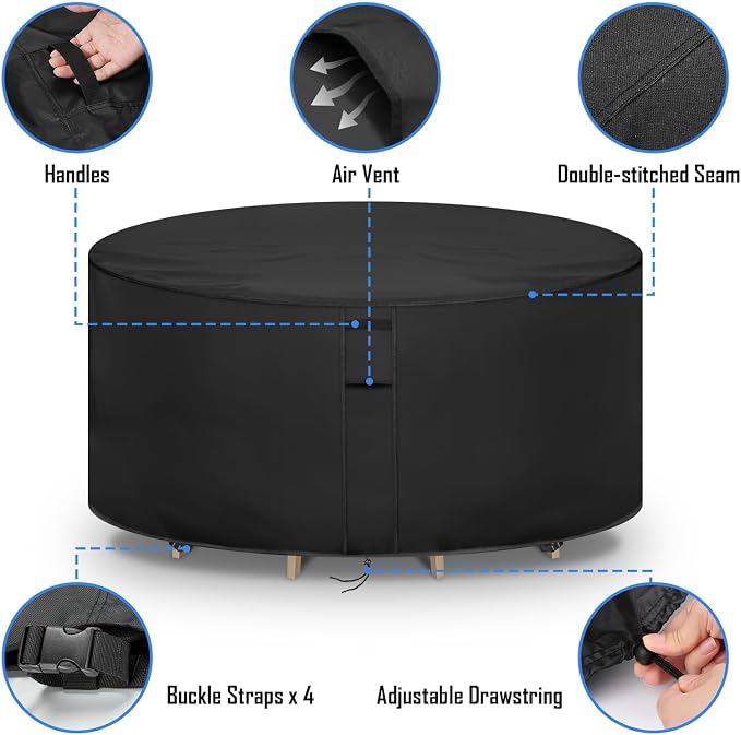 Round Patio Furniture Covers, Waterproof Round High Outdoor Table and Chair Set - Image 2