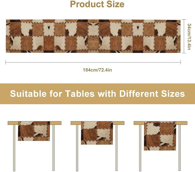 Cowhide Animal Table Runner, Vintage Western Cowboy Patchwork Fur Table Runner - Image 7