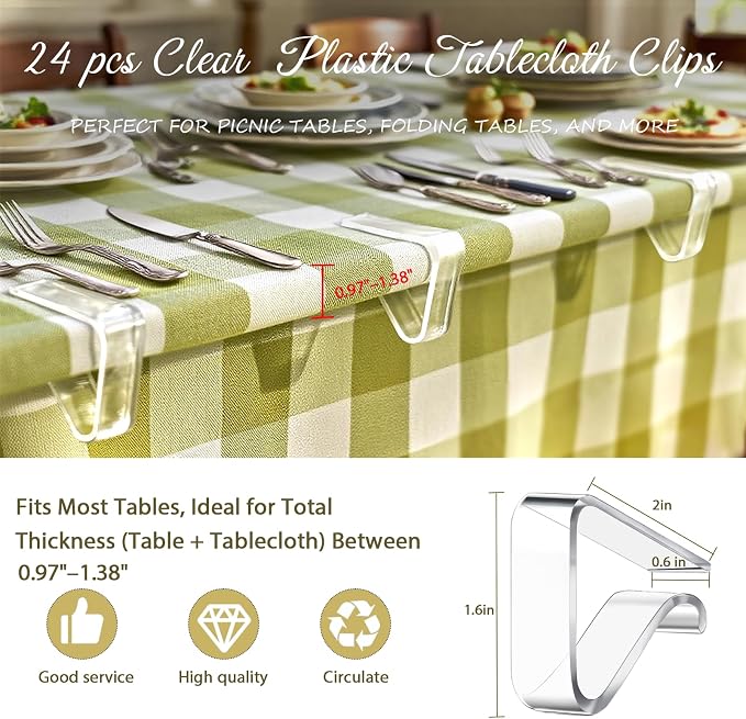 24 Pcs Clear Tablecloth Clips for Indoor Outdoor Tables, Plastic Table Cloth - Image 2