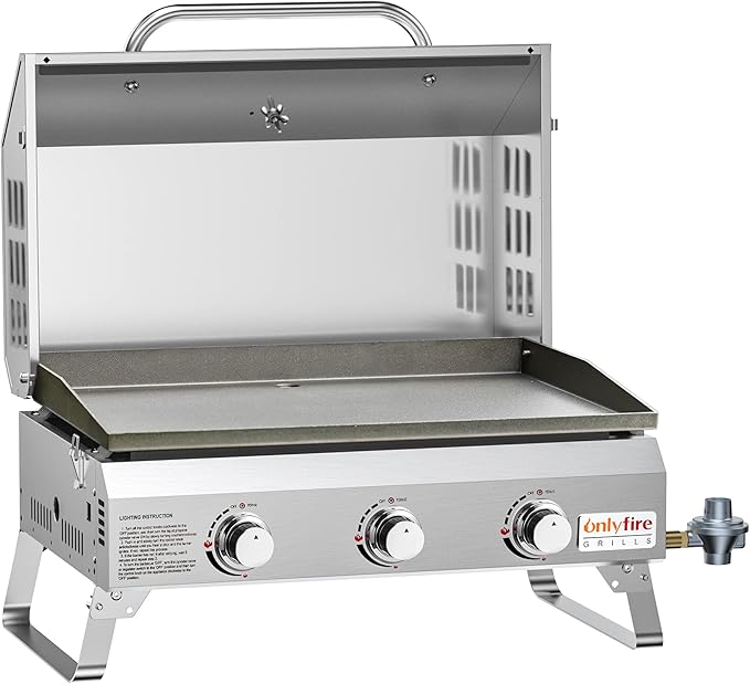 Tabletop Gas Griddle with Foldable Legs, Portable 3-Burner Propane Gas Grill - Image 2