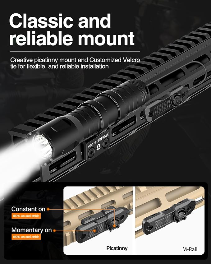 TOUGHSOUL M-Rail Picatinny Tactical Flashlight 1250 Lumens, Rechargeable - Image 4