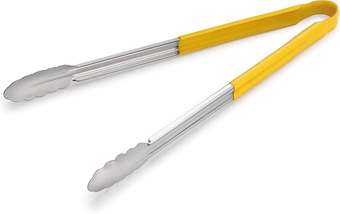 Serving Tongs, 16-Inch Stainless Steel with Yellow Vinyl Handles