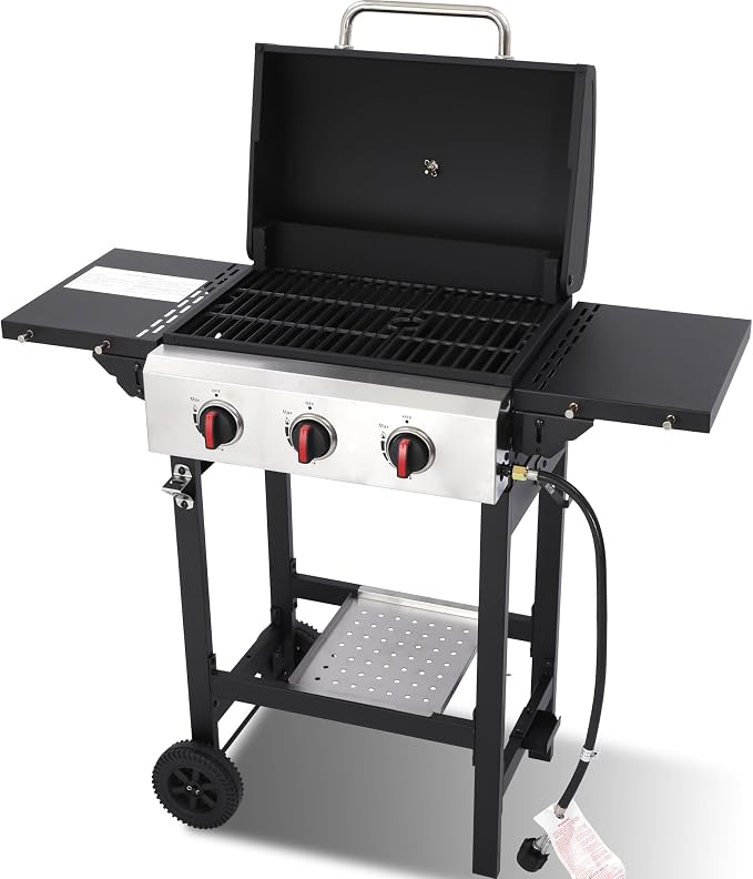 3-Burner 28650 BTU Propane Gas Grill, 252 Sq. In. Cast Iron Grates, Portable by Unknown