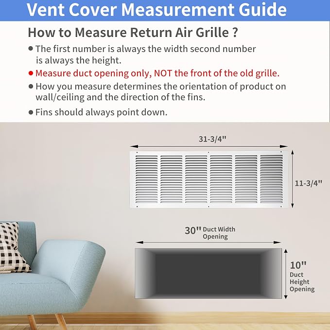30"W x 10"H Steel Return Air Grille, Air Return Vent Cover - Image 5