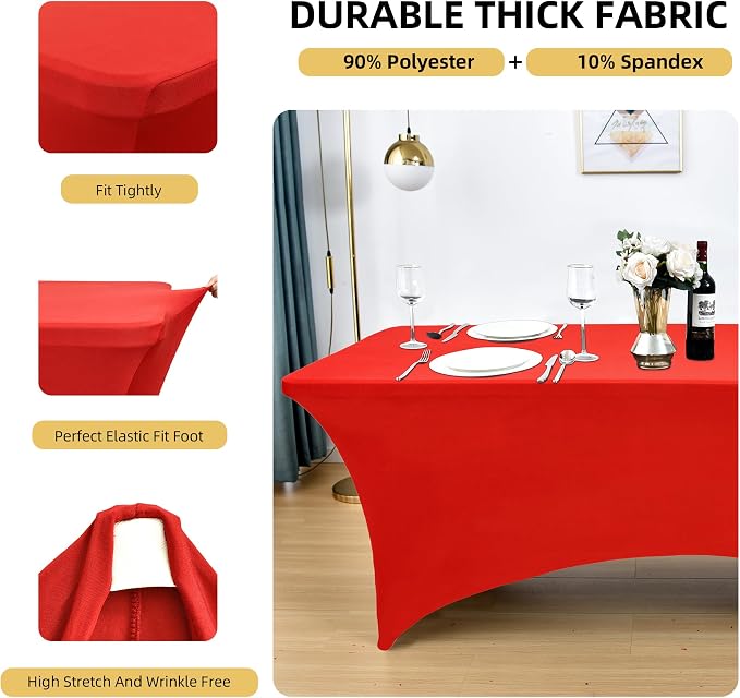 2-Pack 8ft Red Spandex Table Covers - Image 2