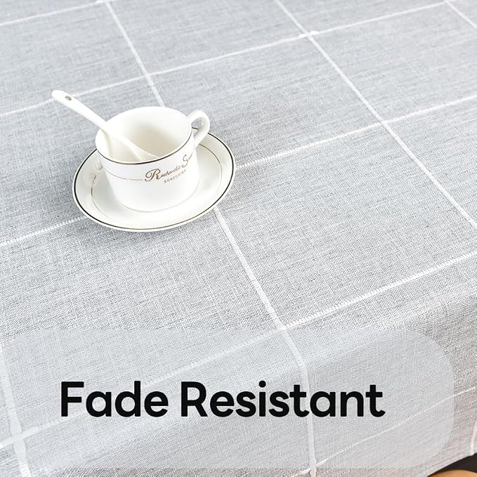Farmhouse Table Cloth for Rectangle Tables Gray Plaid Boho Tablecloth Heavy - Image 3