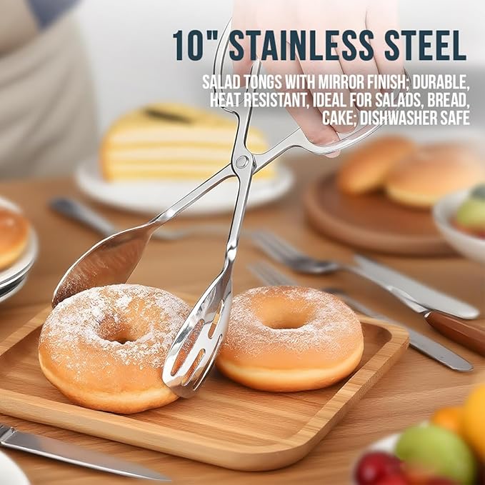 Stainless Steel Scissor Salad Tongs, 10-Inch Silver, 2-Pack