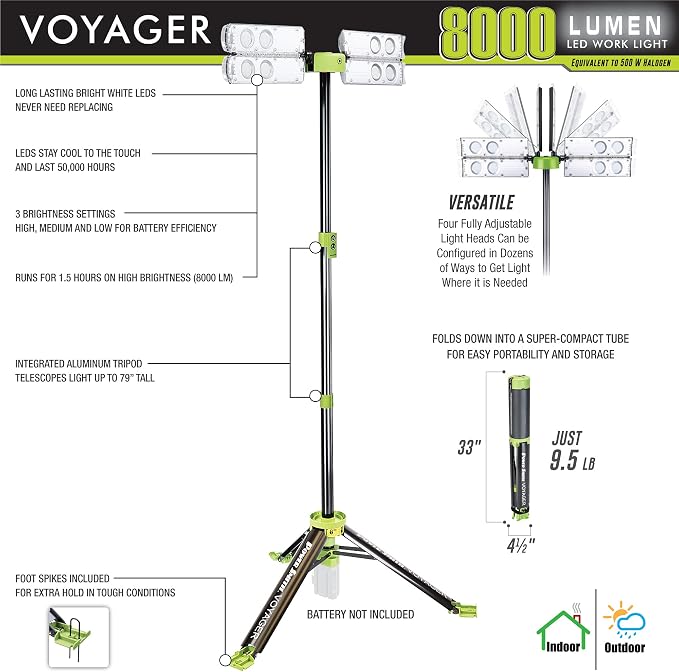 PowerSmith Voyager PVLR8000A-C 8000 Lumen Collapsible Cordless Tripod LED Work - Image 3