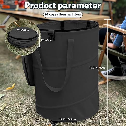 Pop up Camping Trash can with lid, Garden Garbage Bag with Lid, Lawn and Leaf - Image 3