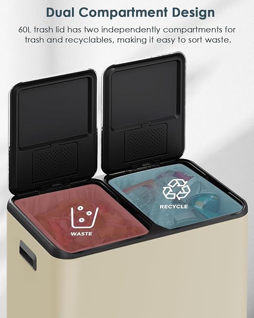 Arlopu 16Gal Dual Trash Can w/2 Built-in Box - Image 5