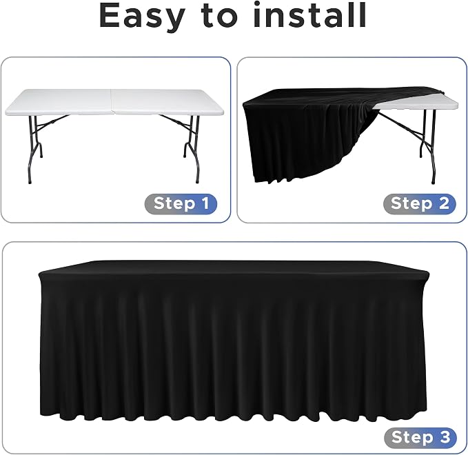 Nasitos Black Table Skirt for 8 Foot Rectangle Tables, 2 Pack - Image 3