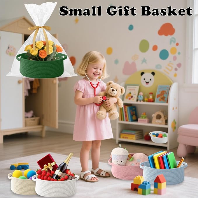 Gift Basket with Gift Bag and Ribbons, Small Rope Woven Shelf Storage, Baskets - Image 5