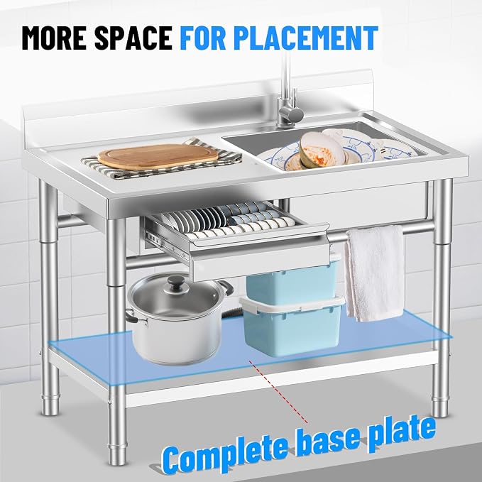 Utility Sink, Commercial Kitchen Stainless Steel Sink, 39.5'' Free Standing - Image 5