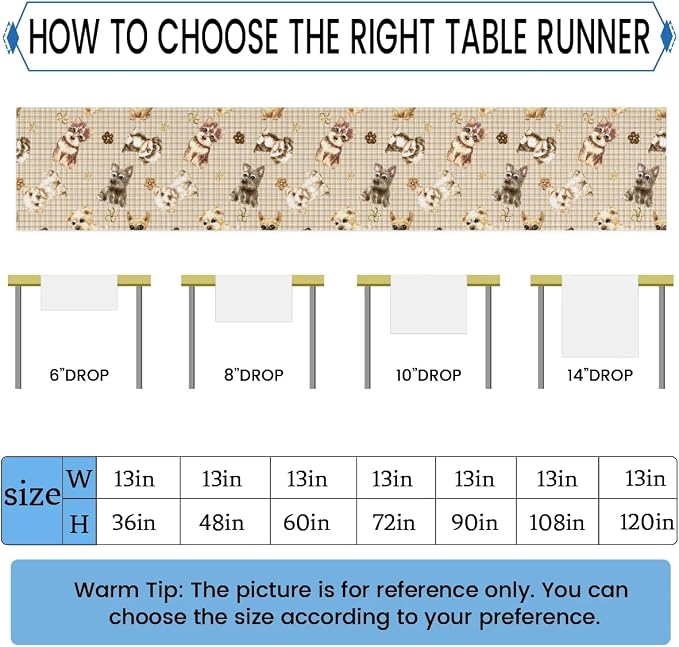 Cute Puppy Table Runner Kitchen Dining Table Runner 13*72in Table Center Decor - Image 2