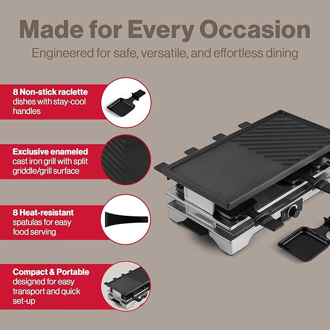 Swissmar Verso Indoor & Outdoor Raclette Grill - 1700W Electric Raclette Set - Image 6