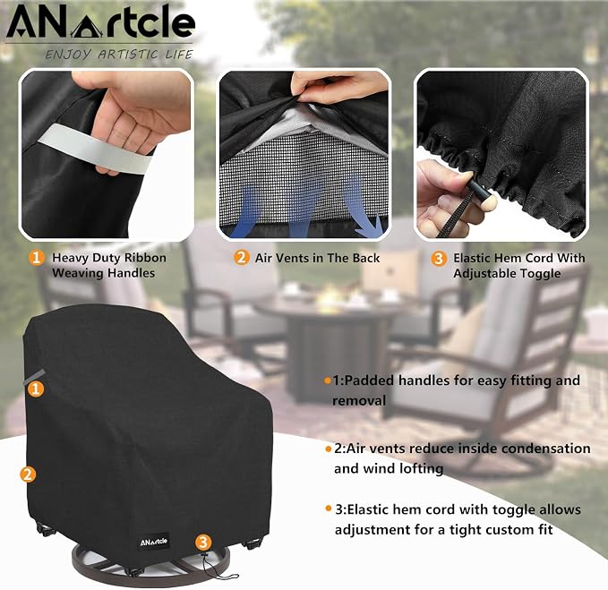 Swivel Patio Chair Cover 4 Pack, 600D Waterproof Heavy Duty Outdoor Chair Cover - Image 5