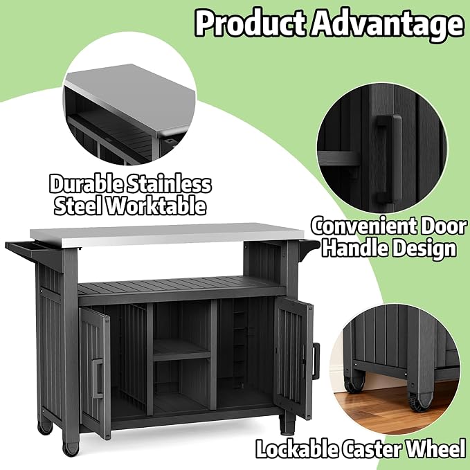Kitchen Island Cart, All-Weather Resin Cabinet - Image 4