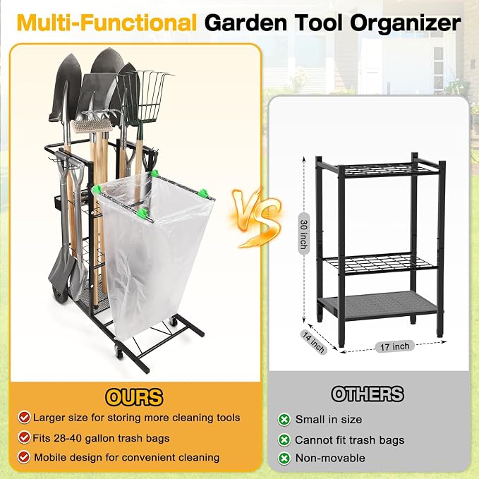CAROD Mobile Trash Bag Holder and Tools Organizer Cart 2-in-1, Metal Cleaning - Image 5