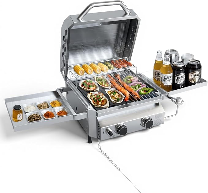 Tabletop Gas Grill, Stainless Steel Portable Propane Grill by Electactic