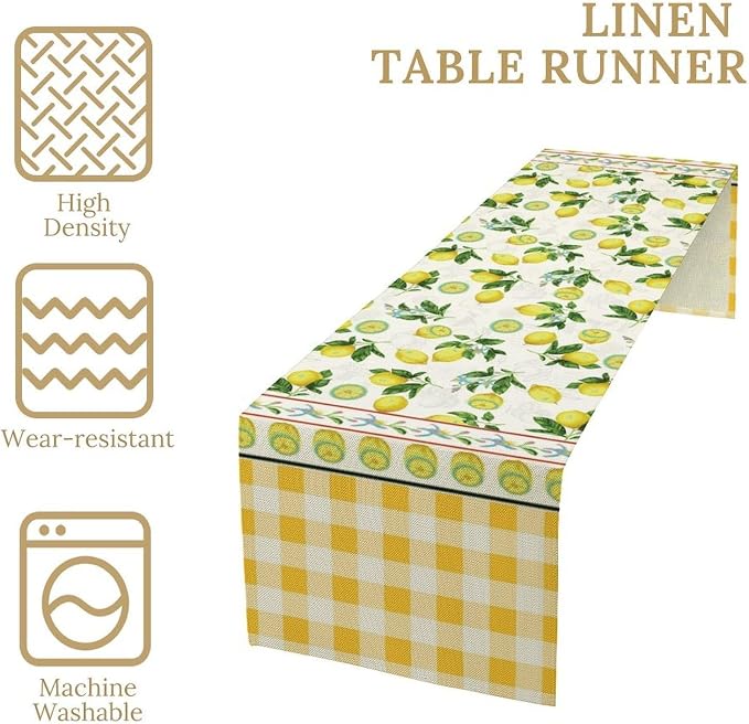 Lemon Buffalo Plaid Table Runner, Rustic Farm Fruit Aesthetic Country Farmhouse - Image 7