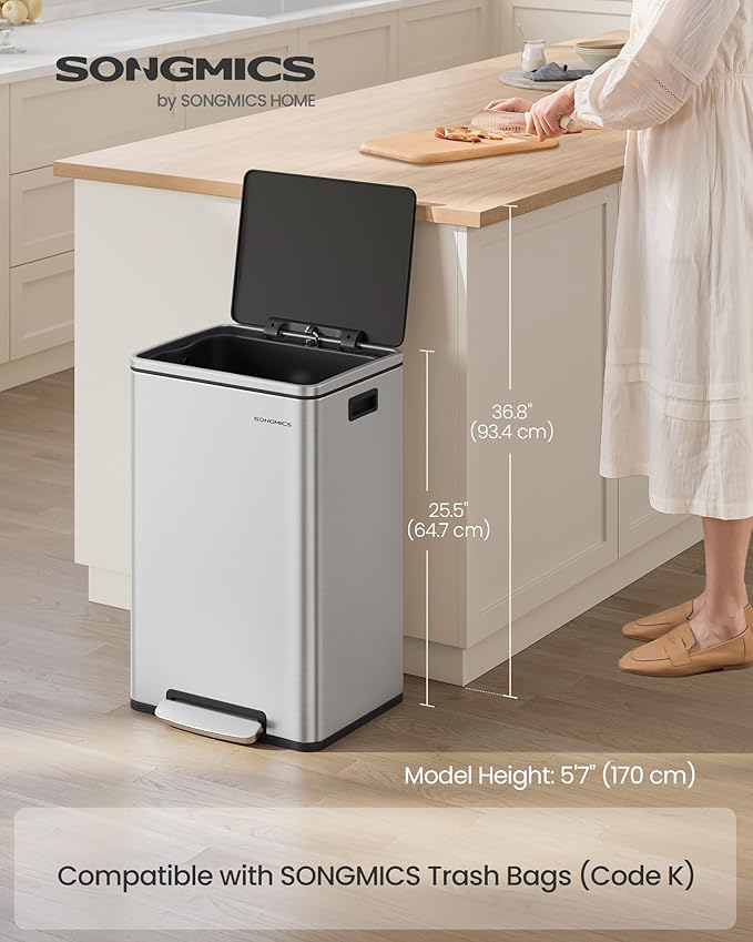 SONGMICS Trash Can, 13-Gallon Gabbage Can, - Image 2