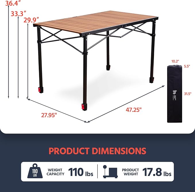 OUTSIDER Folding Camping Table Adjustable Height Foldable Roll-up Aluminum Camp - Image 2