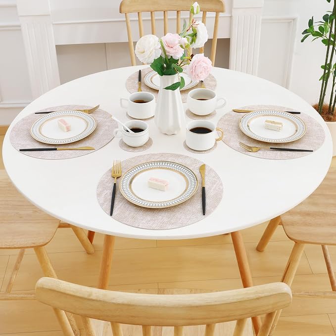 Homaxy Round Faux Leather Placemats and Coasters, Washable Dual-Side Table Mats - Image 8