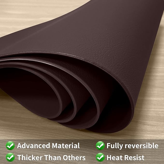 Herda Brown Placemats Set of 6 Round Faux Leather Non-Slip Place Mats Wipeable - Image 3