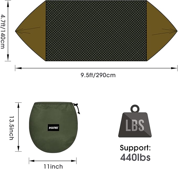 Hammock with Bug Net, Pop-Up Design, 70D Nylon, Army Green