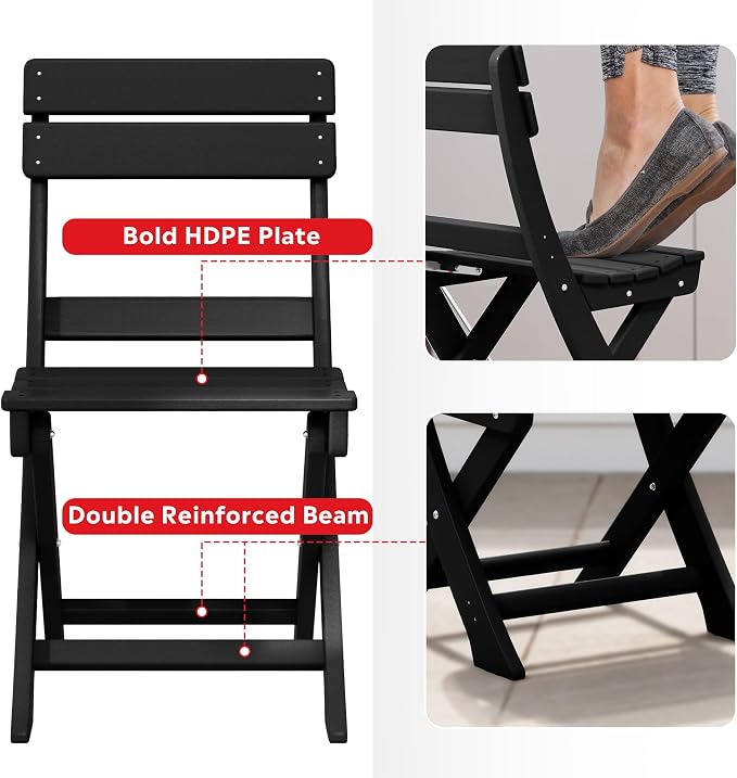 Costaelm Paradise 3-Piece Outdoor HDPE Folding Patio Bistro Table and Chairs - Image 8