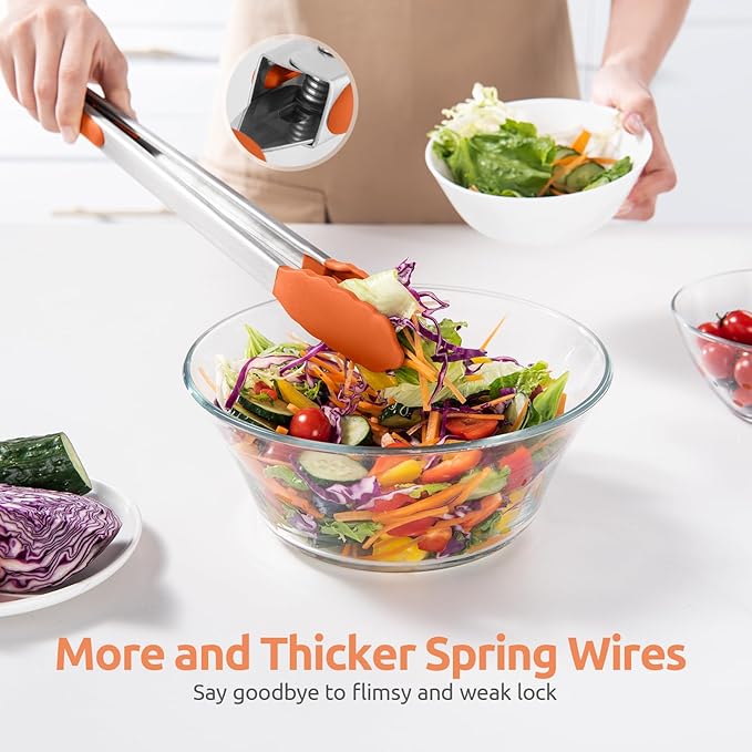 Tongs 16-Inch Silicone-Tipped Locking Grill Tongs, Orange