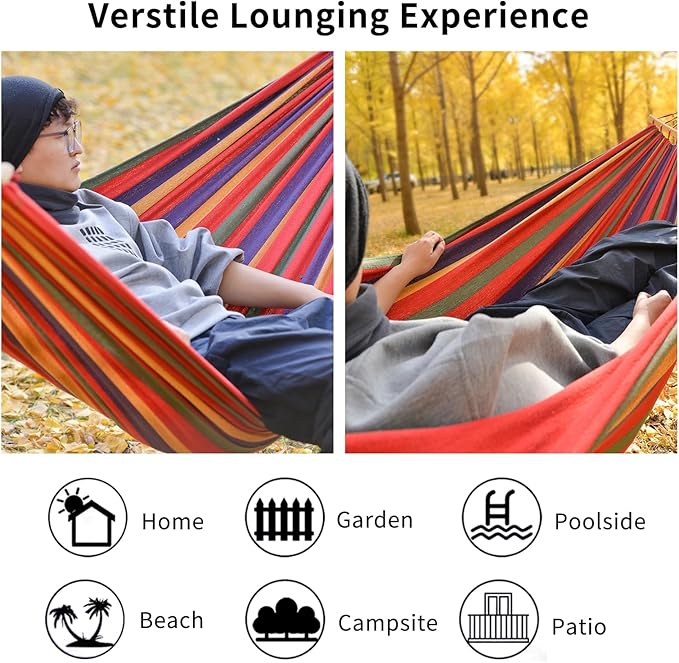 Hammock in Red, 106 x 59 Inch, with Tree Straps and Wooden Rods