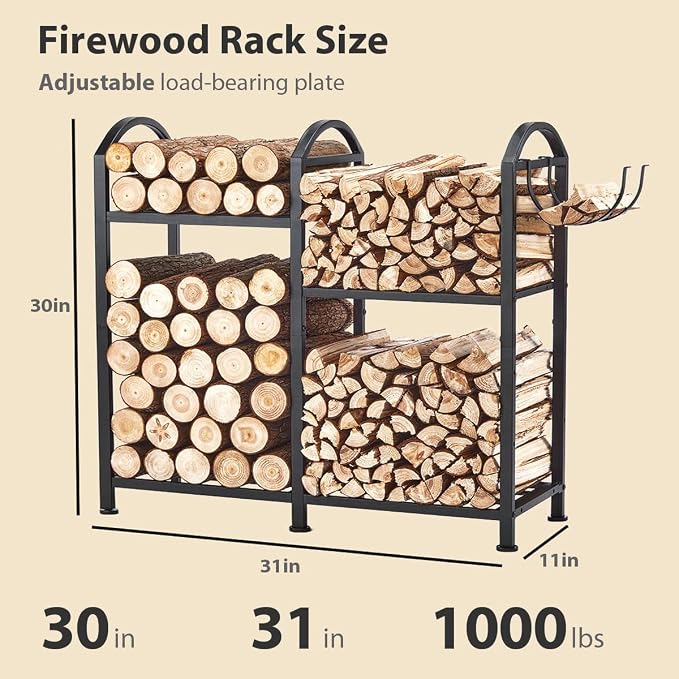 Firewood Rack Indoor With Hooks, 31inch Firewood Rack, log holders - Image 2