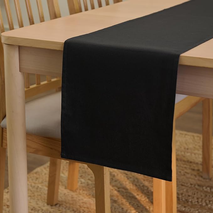 Encasa XO Table Runner 13"x118" Long | Cotton Canvas Fabric | Jet Black Solid by EncasaXO
