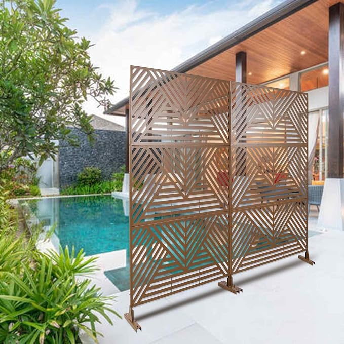 Outdoor Privacy Screen with Geometric Design – Metal Decorative Panel, - Image 2