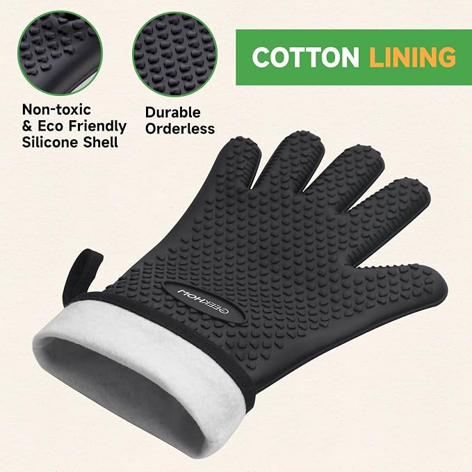 GEEKHOM Silicone Oven Gloves Heat Resistant BBQ Gloves - Image 4