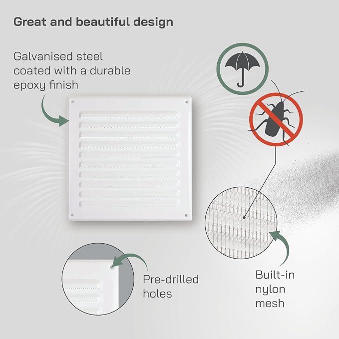 Vent Systems - 8 x 8 Inch White Metal Square Soffit Air Vent Grille Cover - Image 3